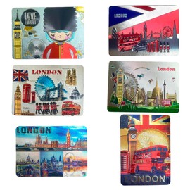 Fridge Magnets 6 London Souvenir Union Jack Flag Picture Magnets British Souvenirs England Iconic Landmarks Metallic Shiny Photo Magnet