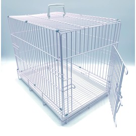 Foldable Carrier Travel Vet Breeder Training Cage for Puppy Kitten Rabbit Bunny with 1/2-Inch Raised Bottom Wire Grid Mesh Floor (20" x 13" x 16"H, White)