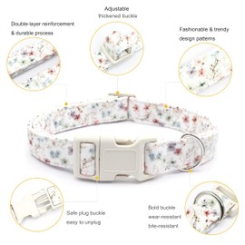 Floral Dog Collar Adjustable for Small Dogs - Cute Spring Summer Girl Dog Collar for Female Dogs, Blooming Flower Pattern Cotton Collar with Quick Release Buckle, Ink Blue Flowers-S