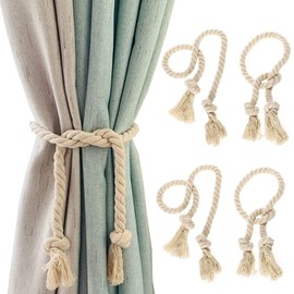 Pack of 4 Curtain Rope Tiebacks, Curtain Rope Buckle, Handmade Curtain, Curtain Holders, Curtain Tiebacks, Cotton, Handwoven, Tiebacks, Curtain Ties for Curtains (Beige)