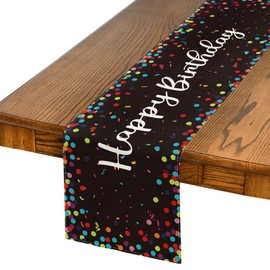 Artoid Mode Black Wave Point Happy Birthday Table Runner, Seasonal Kitchen Dining Table Decoration for Home Party Decor 40x180 cm