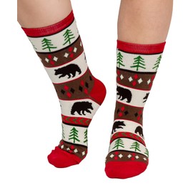 Lazy One Crew-Length Funny Socks for Women and Men, Crazy Crew Socks with Designs, Novelty Cotton Socks in Adult Sizes, Pack of 2 (Bear Fair Isle Sock Pack)