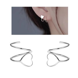 925 Silber Doppel Twist Hoop Ohrringe, Herz Minimalistischer Half Creolen Ohrringe für Damen Mädchen Piercing Wickelohrringe Mode Ohrringe, Ohrclimber Crawler Manschette Ohrringe für Frauen