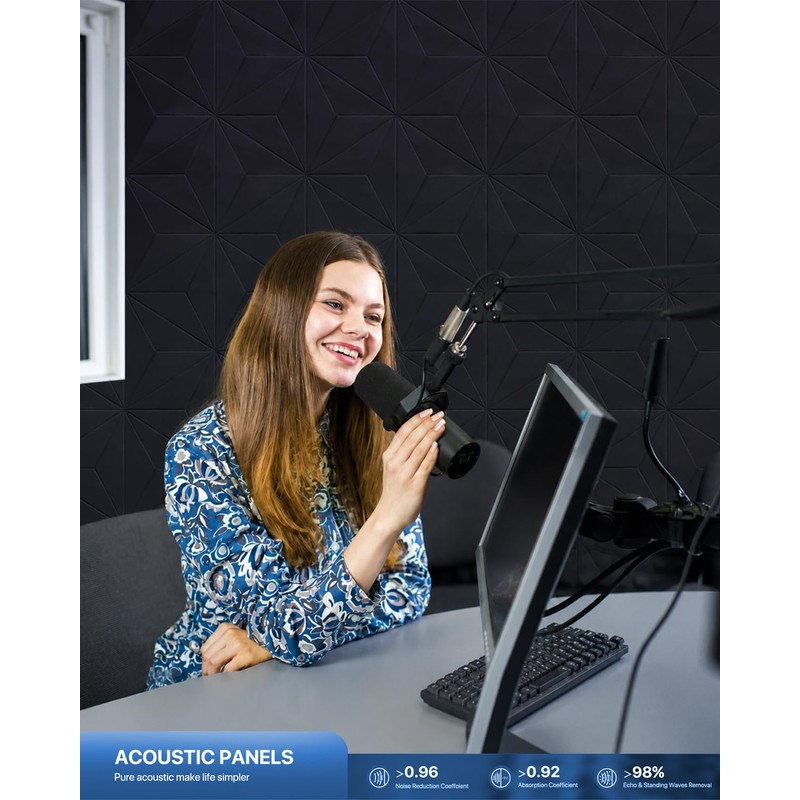 42 Pack Acoustic Panels, High Density Hexagon Acoustic Panels, 12"x10"x0.4"
