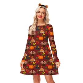Thanksgiving Women's Turkey Dresses Grateful Pumpkin Fall Harvest Tunic Dress 2XL