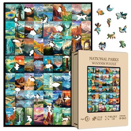 Wooden National Parks Puzzle for Adults 210 Pieces, Travel Poster Landscape Puzzle Including Yellowstone Zion Acadia Yosemite, Wooden Jigsaw Puzzles Nature Scenery Mountain Scene