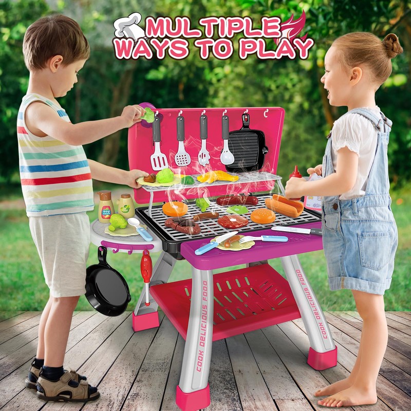 Kids Play Kitchen Toys, Kids BBQ Grill Kitchen Playset with