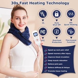 JOBYNA Heating Pad for Neck, Electric Neck Warmer, 5s Fast Heating 30-70°C & 10-90 Minutes Adjustable Physiotherapy Neck Heating Pad, Flannel Material Washable (19 x 74 cm)