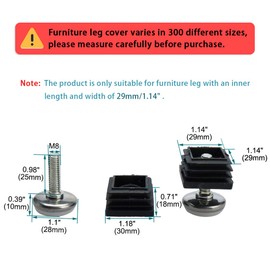 sourcingmap M8 Leveling Feet 30 x 30mm Square Insert Adjustable Furniture Glide 8 Sets