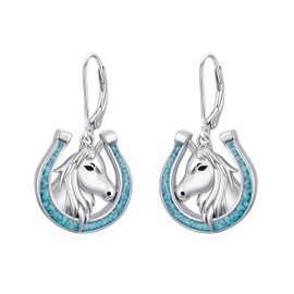 YYB Horse Earrings for Women, Turquoise Horseshoe Dangle Earrings Western Cowgirl Jewelry Gifts for Horse Lovers, Equestrian Anniversary Birthday Gifts