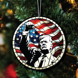 Trump with Raised Fist Acrylic Christmas Ornament, American Pride Keepsake, Trump Christmas Ornaments 2024, Make America Great Again 2024 Christmas Ornament by Solmayco (Trump Raised First)