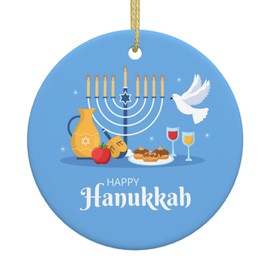 Happy Hanukkah Jewish Chanukah Holiday Christmas Ornaments Ceramic Xmas Tree Hanging Decorations for Home Holiday Party