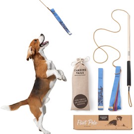 Chasing Tails Flirt Pole for Small Dogs - 26 Inch with 70 Inch Rope and Two Toys -Interactive Play Equipment for Small and Medium Breeds - Durable and Fun Exercise Tool for Active Pets