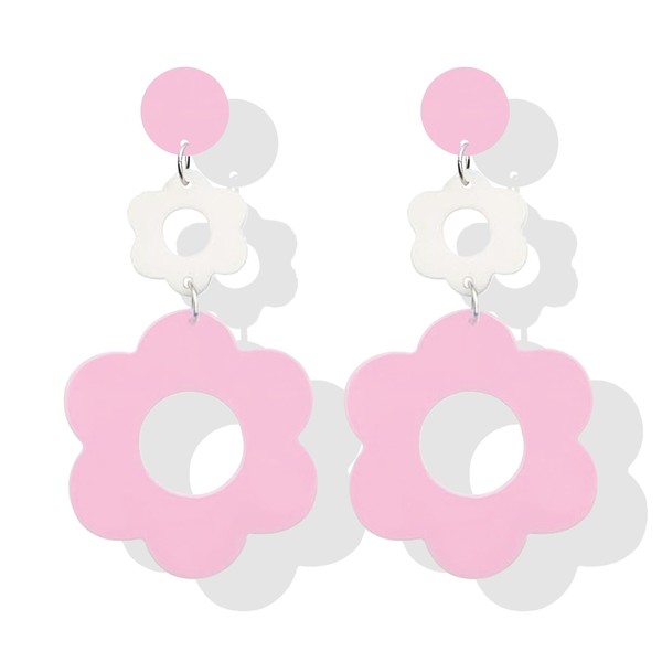 Acrylic Flower Earrings for Women Double Daisy Drop Earrings Floral