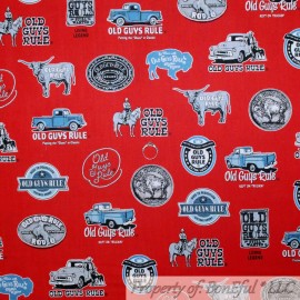 Riley Blake BonEful Fabric FQ Cotton Quilt Red White Blue Farm Animal Dad Truck Scenic Logo
