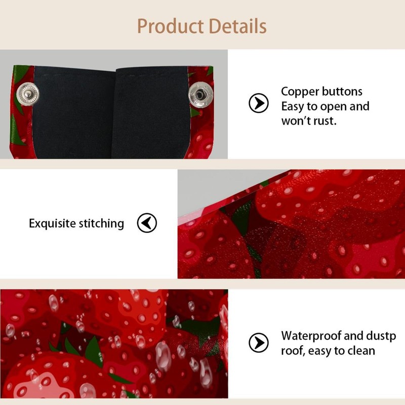 2 Pack Tissue Box Cover Holder, Red Strawberries Print Rectangle