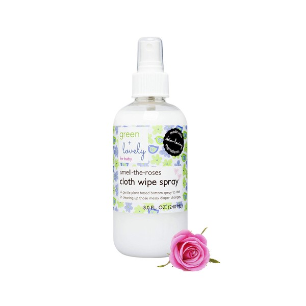 Smell the Roses Cloth Wipe Spray, 8 fl. oz. - Plant-based Baby Bottom Wash made with All-Natural and Organic Ingredients by Green and Lovely