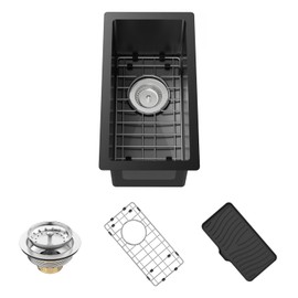 Black Kitchen Sink,10x18 Inch Bar Sink Stainless Steel Drop In Small Kitchen Sink Ideal Choice For Small Space Nice As Undermount Prep Sink,RV Kitchen Sink With Bottom Grid,Soap Mat And Drain Assembly