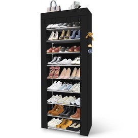 esycooying 9 Tier Shoe Rack with Cover, 28-35 Shoes, 22" Wide *12" Deep *62.2" Tall, Larger Shoe Rack Organizer, Storage Cabinet with Dustproof Cover Black for Closet Entryway Garage