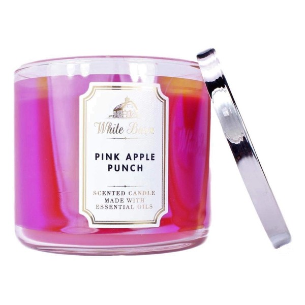 Bath & Body Works White Barn Pink Apple Punch 3 Wick Scented Candle with Essential Oils 14.5 oz / 411 g
