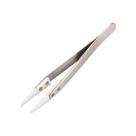 sourcing map Precision Ceramic Tweezers Non-Conductive Heat Resistant Anti-Static Straight Round Tweezer Silver Tone White for Pinching Coils
