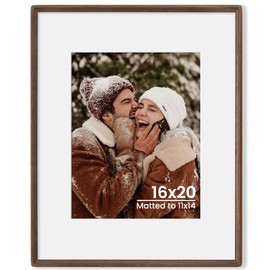 Axeman 16x20 Natural Solid Oak Wood Picture Frame with 11x14 Mat, Premium Rustic Wooden Photo Frames with Tempered Glass, Poster Photo Frame for Gallery Wall Hanging Vertically or Horizontally, Walnut