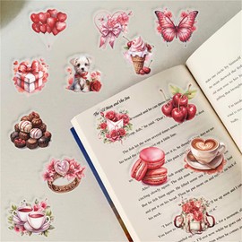 50pcs Valentine's Day Transparent PET Stickers Vintage Valentine Stickers Sweet Confession Stickers for Scrapbook Journaling Photo Album Card Waterproof Romantic Love Stickers for Teens and Adults