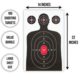 100 Pack Paper Shooting Target for Gun Range, Target Practice - Silhouette Paper Target for Handguns, Rifles, Pistols, Airguns, BB Guns, Pellet Guns, Crossbow, Arrow (14 X 22 inches)