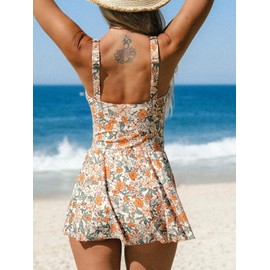 CUPSHE Women's One Piece Swimsuit Bathing Suit Scoop Neck Swimdress Wide Straps Tie Knot Swim Skirt M