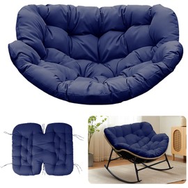 Waterproof Outdoor Papasan Rocking Chair Cushion Replacement, 6" Thicken Rattan Chair Cushions, Extra Large Hammock Chairs Cushions for Garden, Lawn, Balcony, 55.1"×49.2 (ONLY Cushion, Navy Blue)