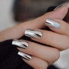 CoolNail Shiny Silver Metallic Long False Nail Tips Punk Metal