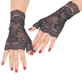 Mesyo Short 80s Lace Fingerless Gloves Wrist Length Formal Women Vintage Tea Party Gloves Black#1