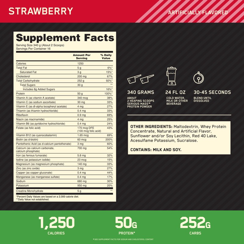 Serious Mass Strawberry Weight Gain Protein Powder | 12 lbs