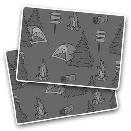 Rectangle Stickers(Set of 2) 7.5cm BW - Woodland Camping Art Adventure Tent Laptop Tablet Luggage Scrapbook #41178