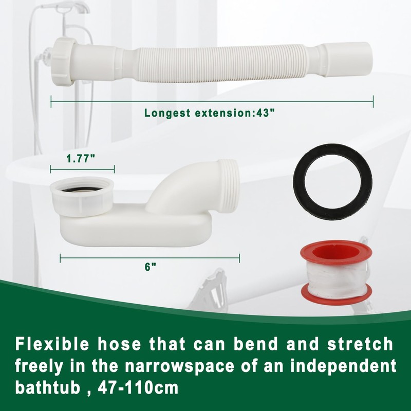 EIKLIM Low Profile 1 1/2 P Trap, Flexible Bathtub Shower