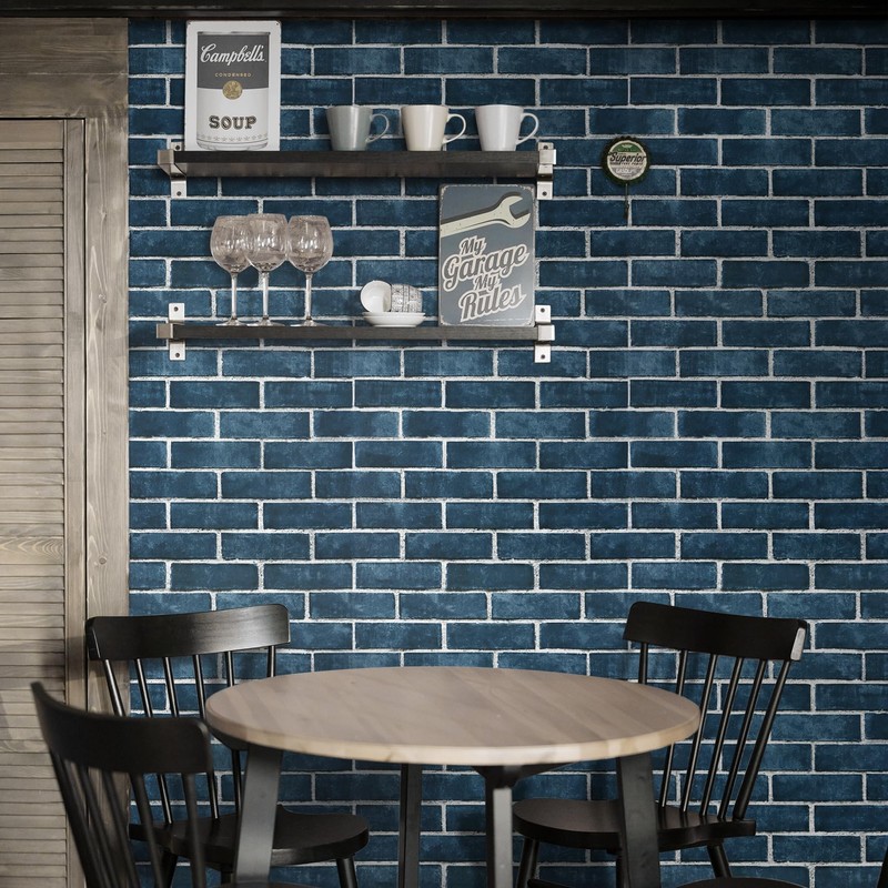 HeloHo 17.7" X 394" Blue Brick Wallpaper Peel and Stick