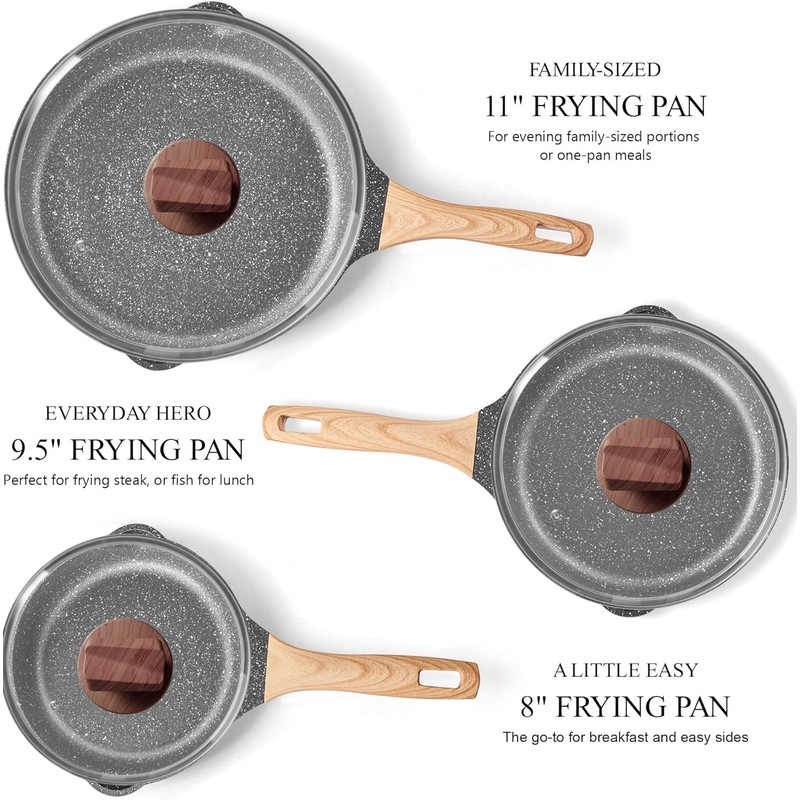 YIIFEEO Non Stick Frying Pan Set with Lids, Granite Skillet