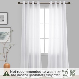 White Bronze Grommet Linen Blend Sheer Curtains 52x100 Inches Long