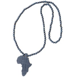 Heritage Hues Africa Map Wood Beads Necklace with Map Pendant - BLUE