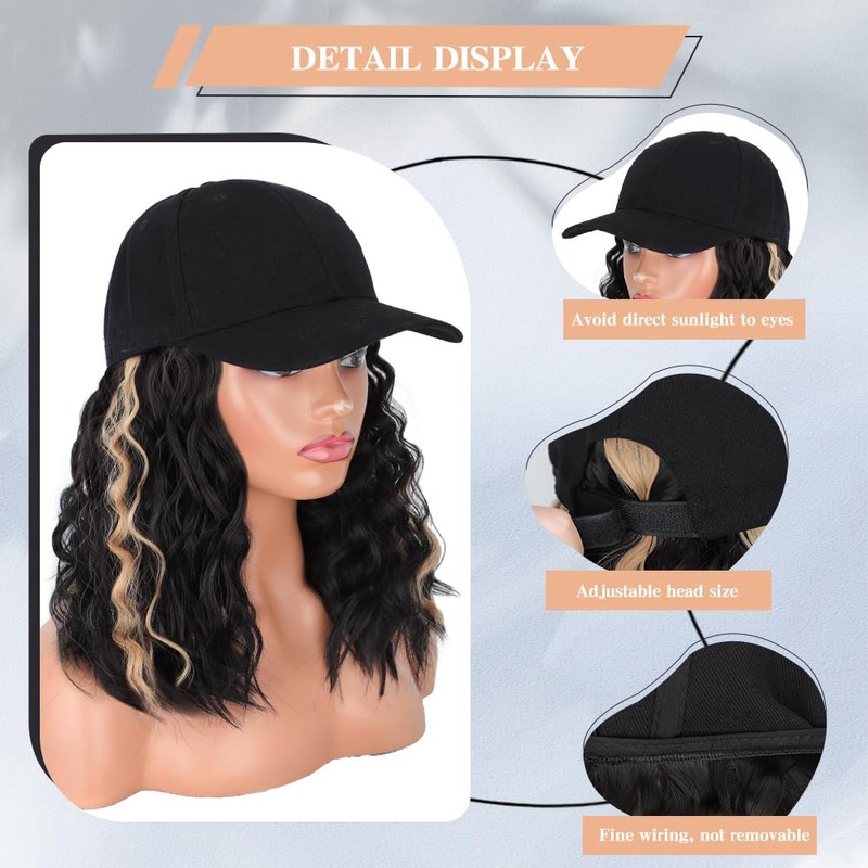 CHRSHN Peluca De Sombrero Para Mujer, Gorra De Béisbol Con