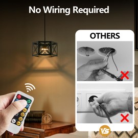 XSDeTu 2 Pack Rechargeable Battery Operated Pendant Lights, Modern Farmhouse Battery Powered Hanging Light, 3 Colors Dimmable Metal Ceiling Lights, Adjustable Black Pendant Lighting for Kitchen island