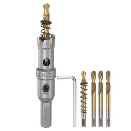 HARFINGTON Carbide Hole Saw Kit 16mm (5/8") Metal Hole Cutter Set with 5pcs Center Drill Bits Springs 1pcs Wrench for Stainless Steel Copper Iron Aluminum