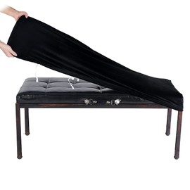 SINOSSO Soft Velvet Bedroom Bench Cover, (48"- 62") L x (15"- 20") W Stretch Washable Upholstered Protector Rectangle Long Chair Slipcover, (XL, Black)