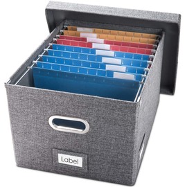 Prandom File Organizer Box - Set of 1 Collapsible Decorative Linen Filing Storage Hanging File Folders with Lids Office Cabinet Letter/Legal Size Grey (17x14x11.2 inch)