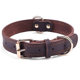 DAIHAQIKO Genuine Leather Dog Collar, Heavy Duty Dog Collar, Wide Dog Collar for Small Dog, Medium Dog, Large Dog and Extra Large Dog (XL: 1.4" Wide for 18.6"-25.8" Neck, Dual Stitch - Brown)