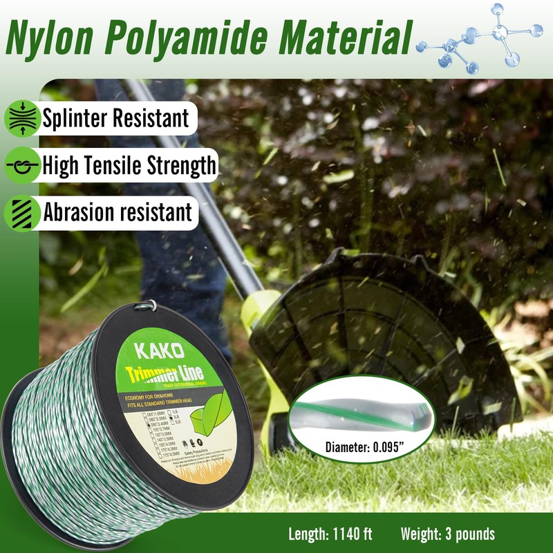 KAKO 095 Trimmer Line Twisted, String Trimmer line .095 Twisted,