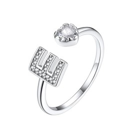 Suplight 925 Sterling Silver Heart Initial Rings for Women Teen Girls Capital Letter Initial Stackable Rings for Women Girls Alphabet E Letter Adjustable Heart Rings Rings Jewelry Gifts for Women