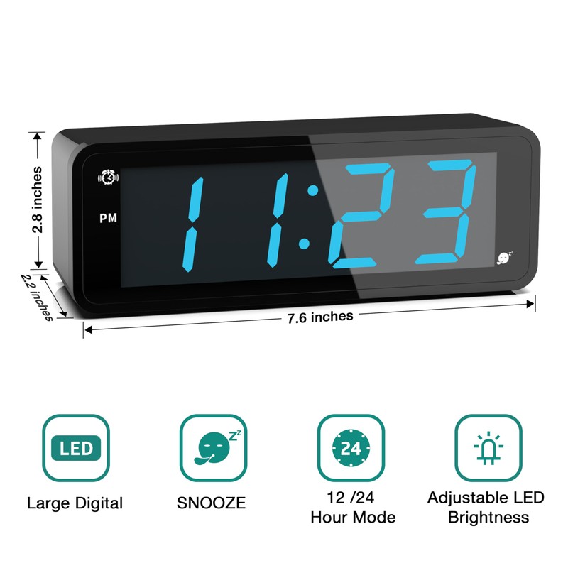 KWANWA Digital Alarm Clock with Large 1.8" LED Display, Battery