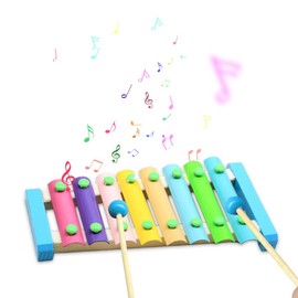 Btuty 8 Notes Wooden Xylophone with 2 Wooden Mallets Colorful Keys Small Xylophone Percussion Instrument Perfect for Beginners Birthday Present Music Tools