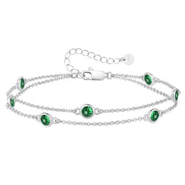 LOUISA SECRET Women's Bracelet Layered with Birthstone Pendants Double Chain for Women Girls 925 Sterling Silver Bracelets Birthday Anniversary Christmas Gift for Her Women Girlfriend Mother, Sterling